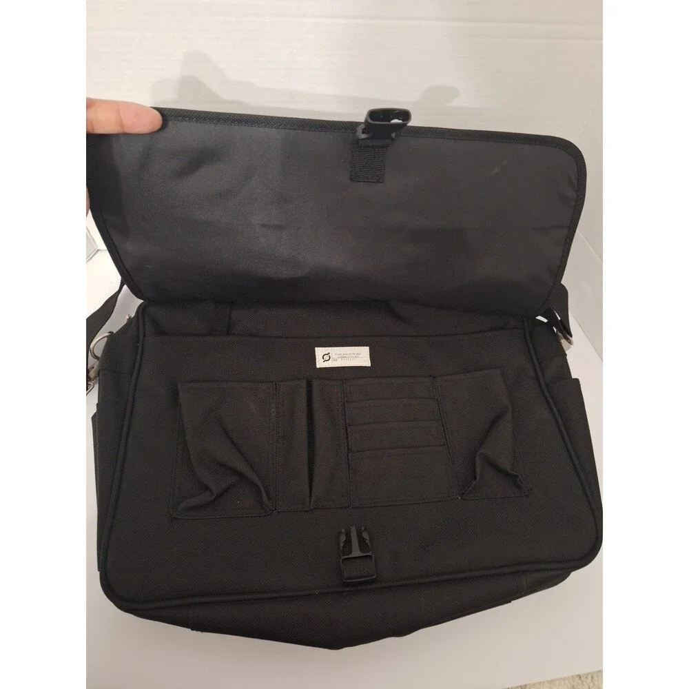 Soren Black Canvas Briefcase Messenger Security Fast Pass Laptop Bag -NEW